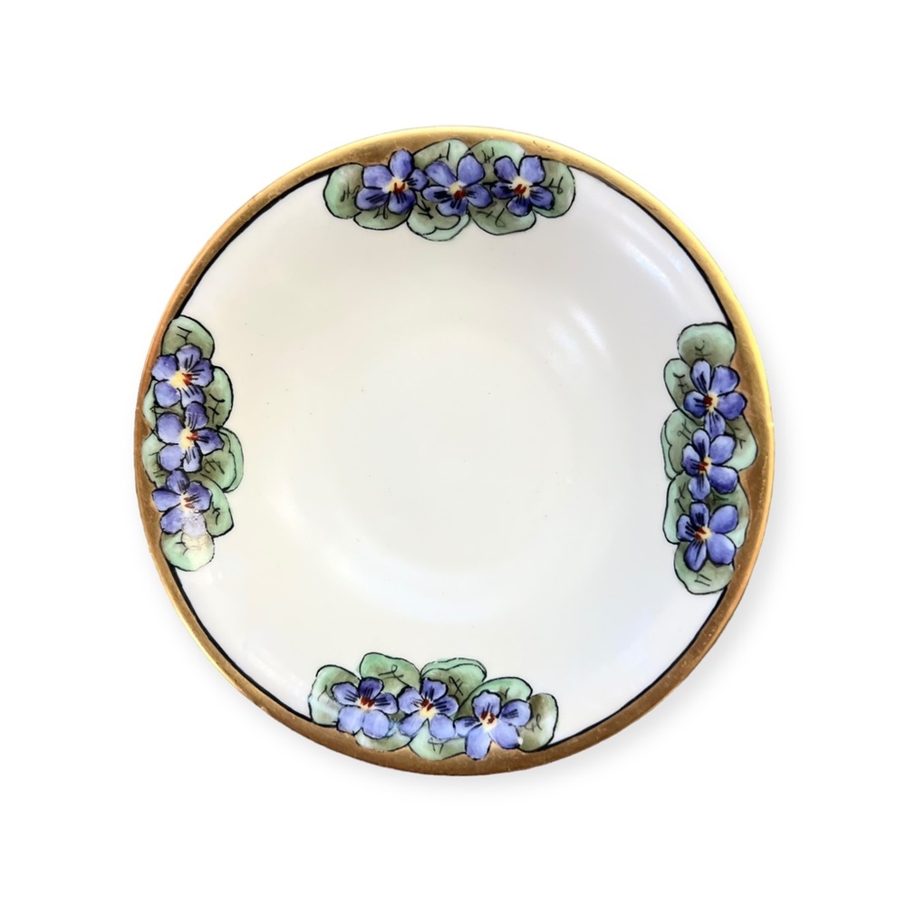 Vintage 1920s MZ Altrohlau CMR Painted Violets Gold Rimmed 5.5" Diameter